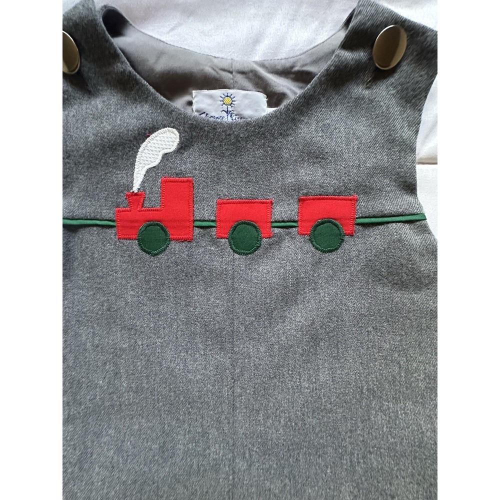 VTG Florence Eiseman IMAGNIN Grey Romper One Piece 4T Red Train - Picture 3 of 5